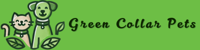 The Green Collar Pets header logo features a happy cat and dog, both wearing green collars, surrounded by leaves to emphasize the brand's eco-friendly focus.